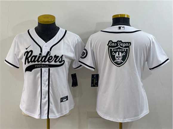 Youth Las Vegas Raiders White Team Big Logo With Patch Cool Base Stitched Baseball Jersey-0